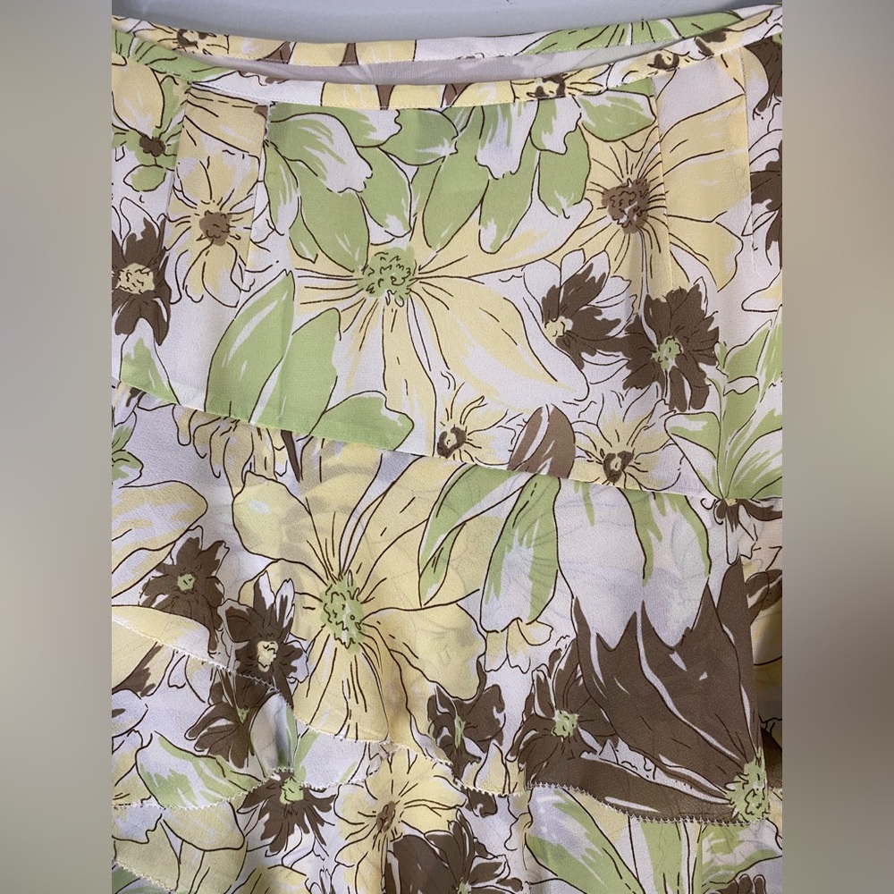 Y2k White skirt floral green brown yellow tiered mini fairycore cottagecore - Picture 3 of 7